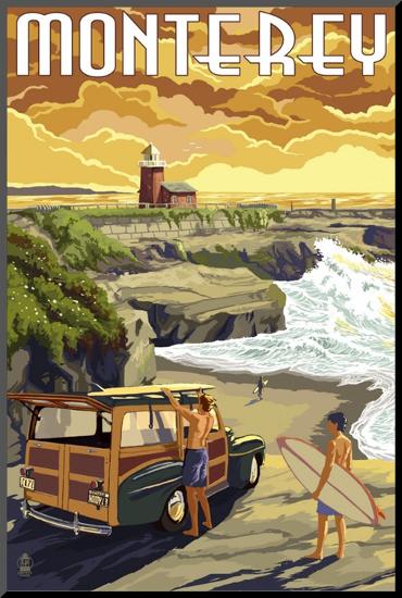 Monterey, California - Woody on Beach-Lantern Press-Mounted Print