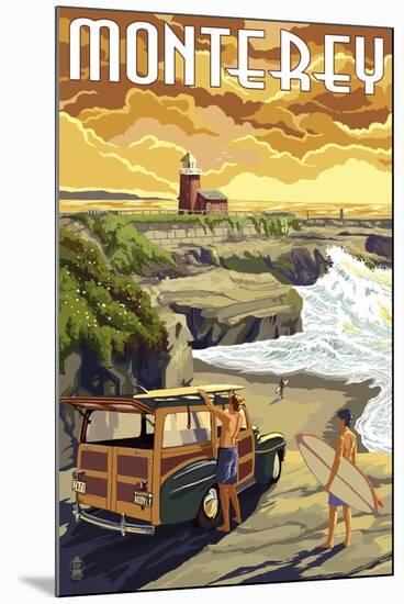 Monterey, California - Woody on Beach-Lantern Press-Mounted Art Print