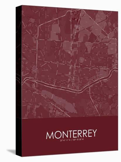 Monterrey, Mexico Red Map-null-Stretched Canvas