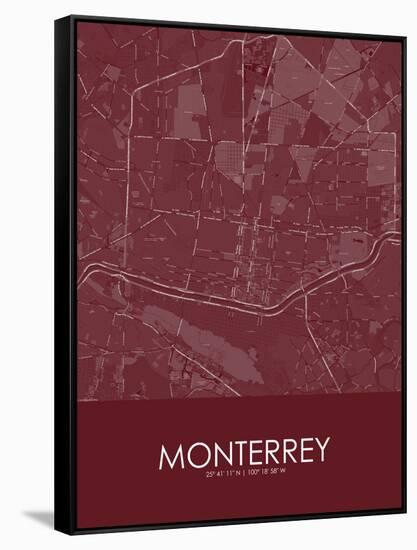 Monterrey, Mexico Red Map-null-Framed Stretched Canvas
