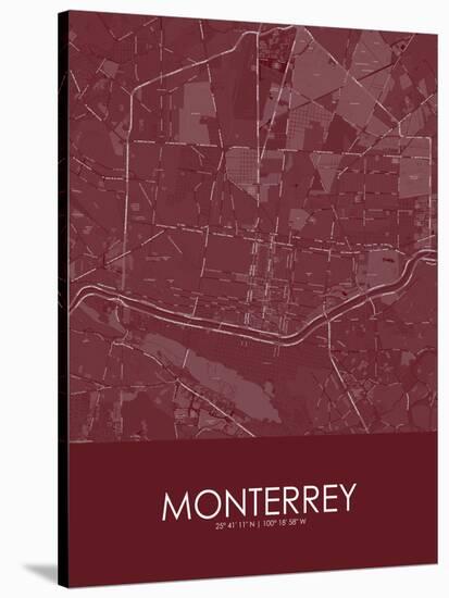 Monterrey, Mexico Red Map-null-Stretched Canvas