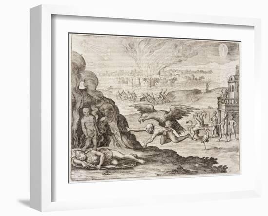 Montezuma and Dream 1518-Theodor de Bry-Framed Art Print