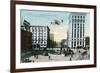 Montgomery, Alabama - Airplane Flying over Court Square, Commerce St-Lantern Press-Framed Art Print