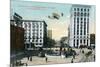 Montgomery, Alabama - Airplane Flying over Court Square, Commerce St-Lantern Press-Mounted Art Print