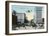 Montgomery, Alabama - Airplane Flying over Court Square, Commerce St-Lantern Press-Framed Art Print
