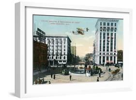 Montgomery, Alabama - Airplane Flying over Court Square, Commerce St-Lantern Press-Framed Art Print