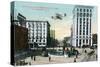 Montgomery, Alabama - Airplane Flying over Court Square, Commerce St-Lantern Press-Stretched Canvas