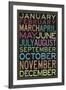 Months of the Year Colorful Text-null-Framed Art Print