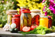Jars Of Pickled Vegetables In The Garden. Marinated Food-monticello-Laminated Photographic Print