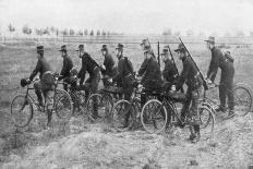 Belgian Bicycle Troops Using Hotchkiss Machine Guns in Haelen, Belgium, August 1914-Montigny-Mounted Giclee Print