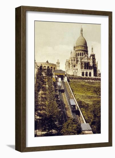 Montmartre, Paris, C. 1905 : the Funicular and the Sacre Coeur-null-Framed Photo