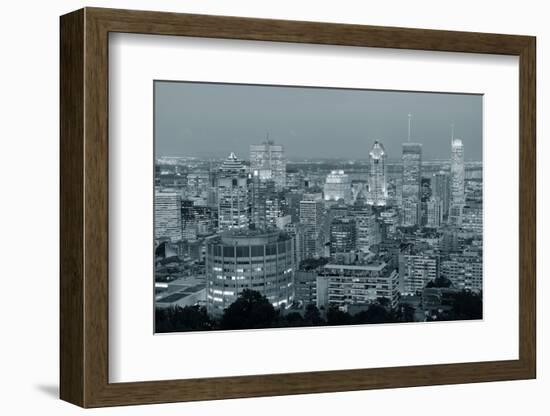 Montreal at Dusk with Urban Skyscrapers Viewed from Mont Royal in Black and White-Songquan Deng-Framed Photographic Print