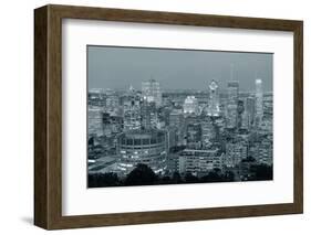 Montreal at Dusk with Urban Skyscrapers Viewed from Mont Royal in Black and White-Songquan Deng-Framed Photographic Print