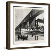 Montreal, Mail Steamer Passing under Victoria Bridge, Canada, Nineteenth Century-null-Framed Giclee Print