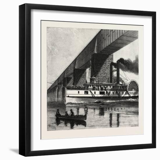 Montreal, Mail Steamer Passing under Victoria Bridge, Canada, Nineteenth Century-null-Framed Giclee Print