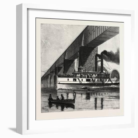 Montreal, Mail Steamer Passing under Victoria Bridge, Canada, Nineteenth Century-null-Framed Giclee Print