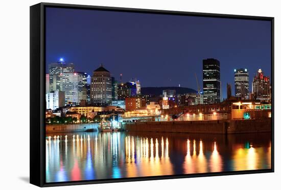 Montreal over River at Dusk with City Lights and Urban Buildings-Songquan Deng-Framed Stretched Canvas