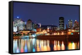 Montreal over River at Dusk with City Lights and Urban Buildings-Songquan Deng-Framed Stretched Canvas