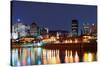 Montreal over River at Dusk with City Lights and Urban Buildings-Songquan Deng-Stretched Canvas