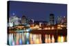 Montreal over River at Dusk with City Lights and Urban Buildings-Songquan Deng-Stretched Canvas