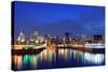 Montreal over River at Dusk with City Lights and Urban Buildings-Songquan Deng-Stretched Canvas