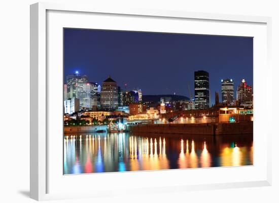 Montreal over River at Dusk with City Lights and Urban Buildings-Songquan Deng-Framed Photographic Print