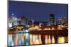 Montreal over River at Dusk with City Lights and Urban Buildings-Songquan Deng-Mounted Photographic Print