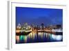 Montreal over River at Dusk with City Lights and Urban Buildings-Songquan Deng-Framed Photographic Print