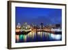 Montreal over River at Dusk with City Lights and Urban Buildings-Songquan Deng-Framed Photographic Print