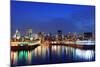 Montreal over River at Dusk with City Lights and Urban Buildings-Songquan Deng-Mounted Photographic Print