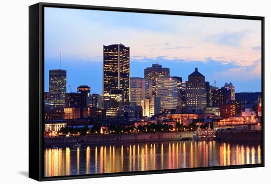 Montreal over River at Sunset with City Lights and Urban Buildings-Songquan Deng-Framed Stretched Canvas