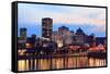 Montreal over River at Sunset with City Lights and Urban Buildings-Songquan Deng-Framed Stretched Canvas