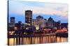 Montreal over River at Sunset with City Lights and Urban Buildings-Songquan Deng-Stretched Canvas