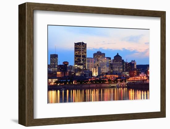 Montreal over River at Sunset with City Lights and Urban Buildings-Songquan Deng-Framed Photographic Print