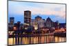 Montreal over River at Sunset with City Lights and Urban Buildings-Songquan Deng-Mounted Photographic Print