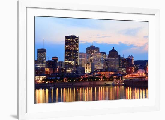 Montreal over River at Sunset with City Lights and Urban Buildings-Songquan Deng-Framed Photographic Print