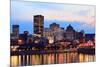 Montreal over River at Sunset with City Lights and Urban Buildings-Songquan Deng-Mounted Photographic Print