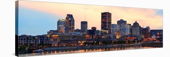 Montreal over River Panorama at Dusk with City Lights and Urban Buildings-Songquan Deng-Stretched Canvas