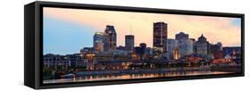 Montreal over River Panorama at Dusk with City Lights and Urban Buildings-Songquan Deng-Framed Stretched Canvas