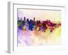 Montreal Skyline in Watercolor Background-paulrommer-Framed Art Print