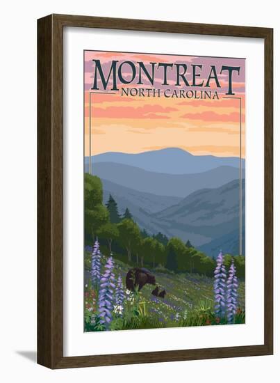 Montreat, North Carolina - Spring Flowers and Bear Family-Lantern Press-Framed Art Print