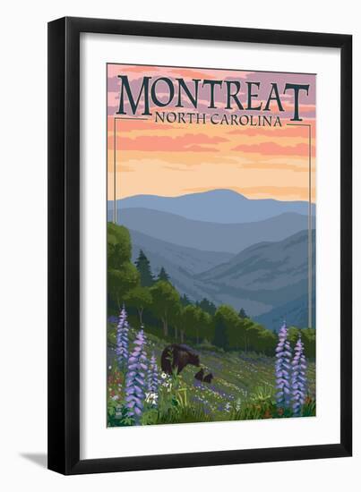 Montreat, North Carolina - Spring Flowers and Bear Family-Lantern Press-Framed Art Print