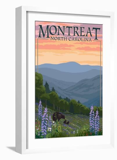 Montreat, North Carolina - Spring Flowers and Bear Family-Lantern Press-Framed Art Print