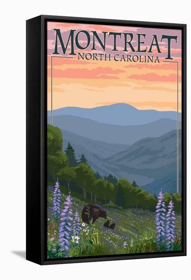 Montreat, North Carolina - Spring Flowers and Bear Family-Lantern Press-Framed Stretched Canvas