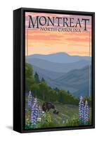 Montreat, North Carolina - Spring Flowers and Bear Family-Lantern Press-Framed Stretched Canvas