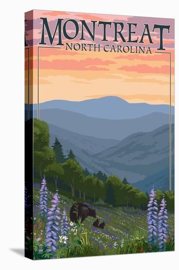 Montreat, North Carolina - Spring Flowers and Bear Family-Lantern Press-Stretched Canvas