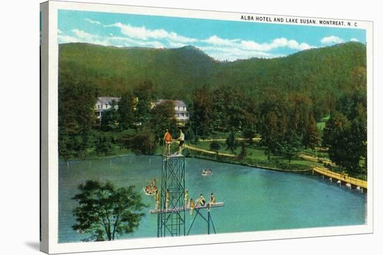 Montreat, North Carolina, View of the Alba Hotel, Lake Susan and the High Dive-Lantern Press-Stretched Canvas