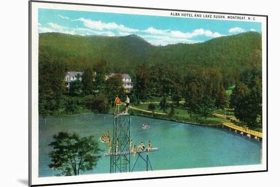 Montreat, North Carolina, View of the Alba Hotel, Lake Susan and the High Dive-Lantern Press-Mounted Art Print