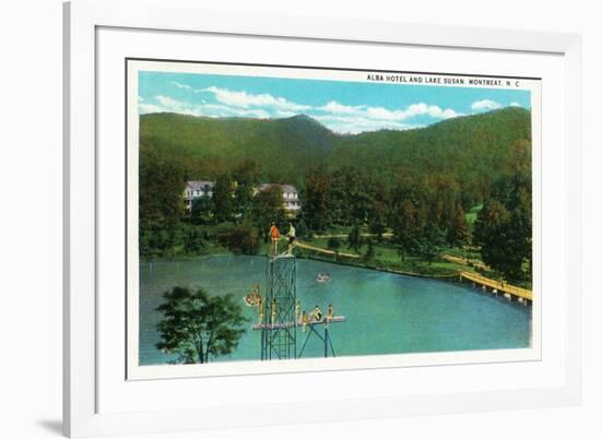 Montreat, North Carolina, View of the Alba Hotel, Lake Susan and the High Dive-Lantern Press-Framed Art Print