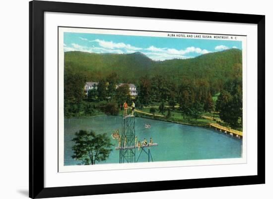 Montreat, North Carolina, View of the Alba Hotel, Lake Susan and the High Dive-Lantern Press-Framed Art Print